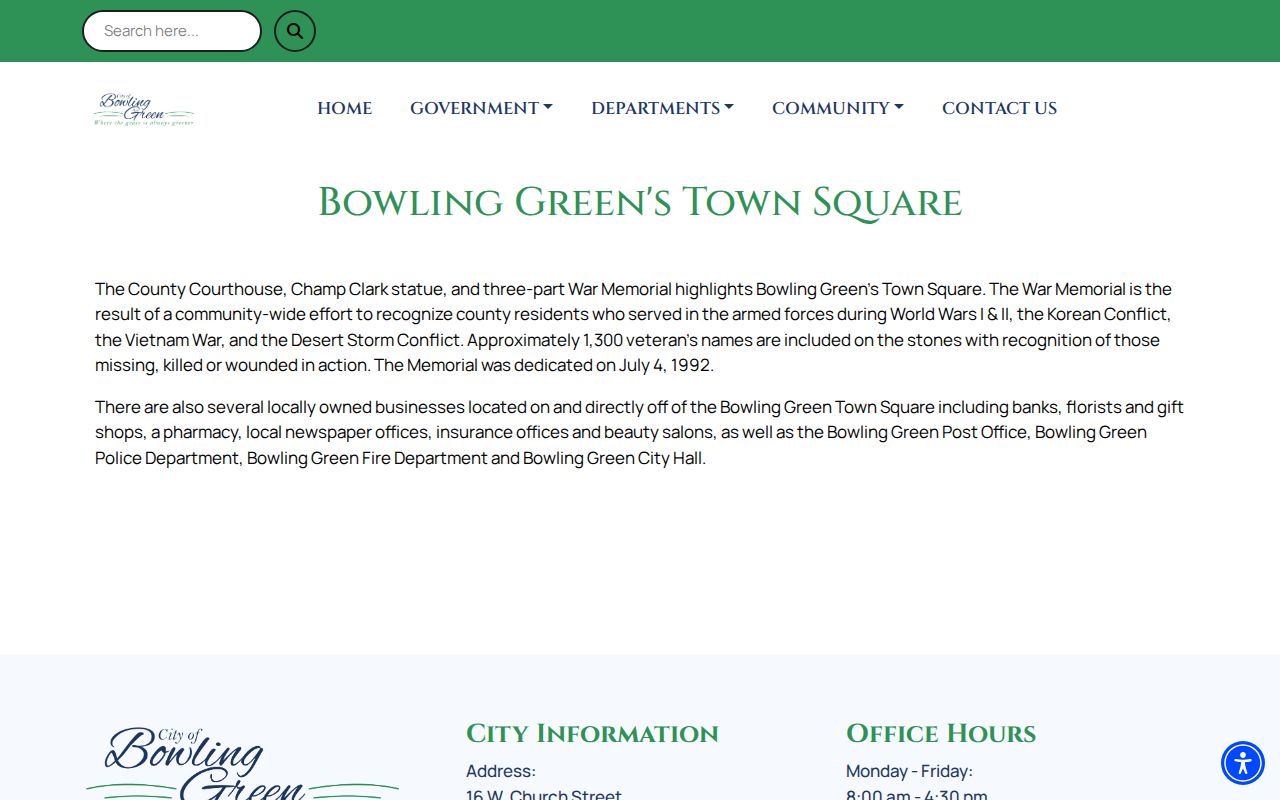 Bowling Green court docket courthouse and town square context