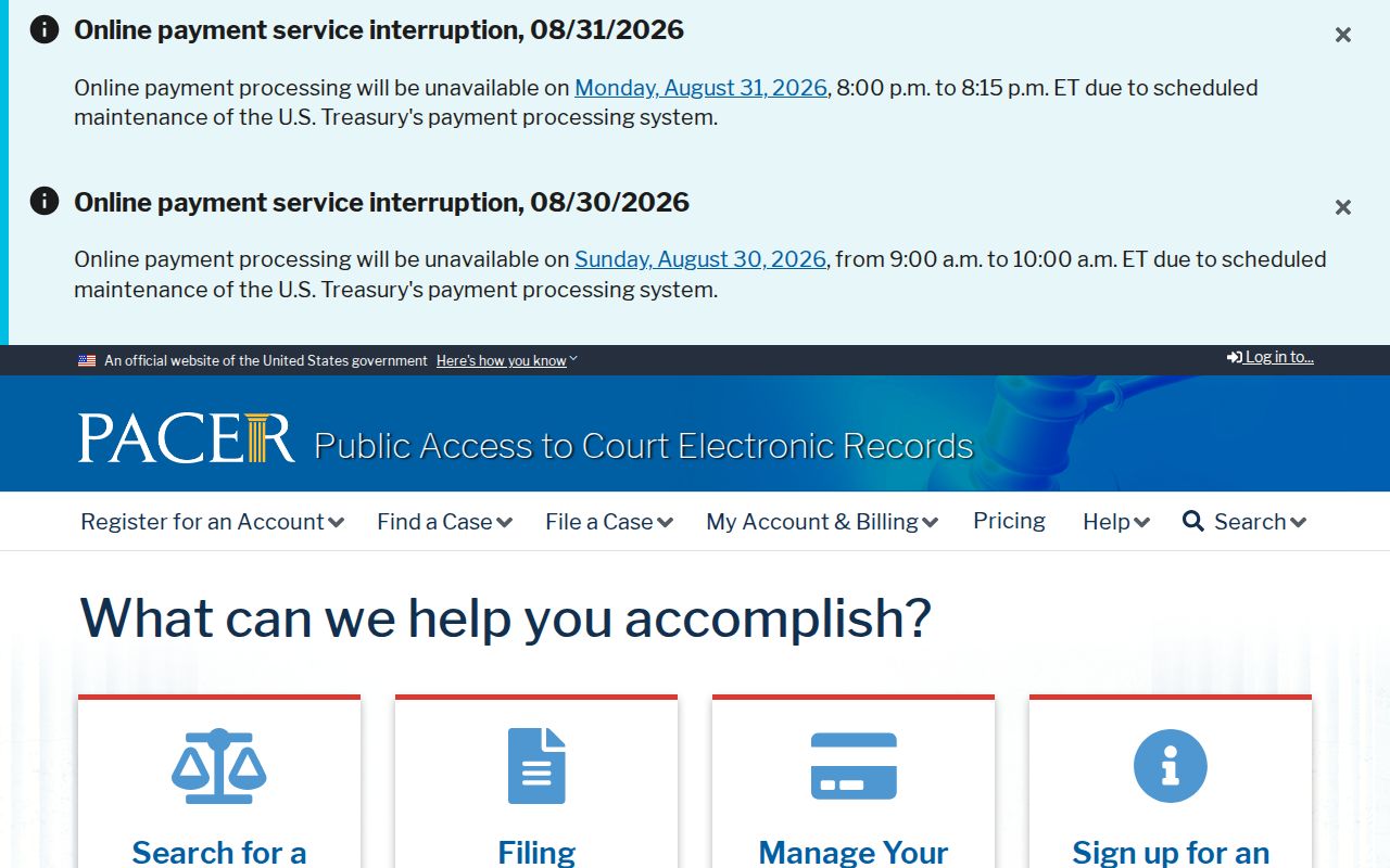 Pike County case lookup federal PACER search portal boundary