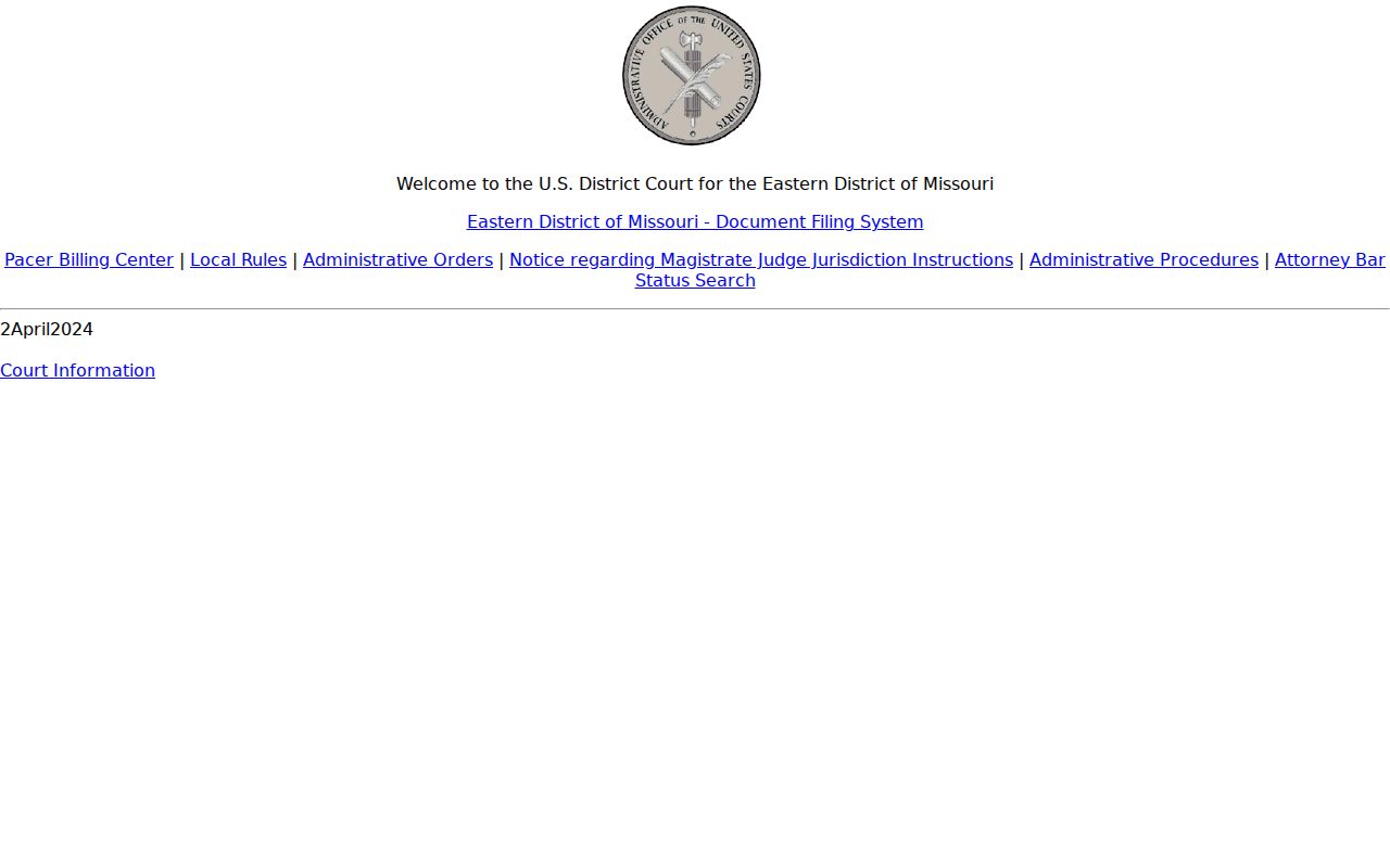 Pike County case lookup boundary shown on Eastern District of Missouri CM/ECF